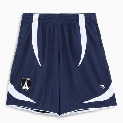 Shop Balenciaga Ink/white Soccer Shorts In Blue