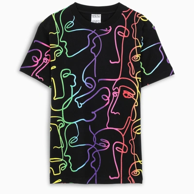 Shop Marcelo Burlon County Of Milan Black And Multicolour S/s Faces T-shirt