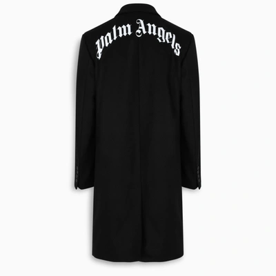 Shop Palm Angels Black Long Logo Classic Coat