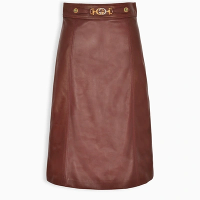 Shop Gucci Burgundy Leather Skirt
