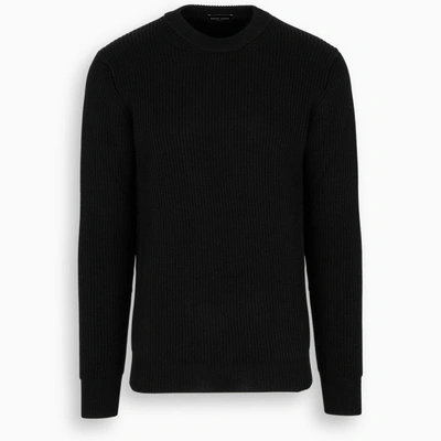 Shop Roberto Collina Black Rib-knit Crewneck Sweater
