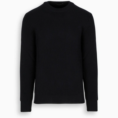 Shop Roberto Collina Blue Rib-knit Crewneck Sweater