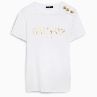 Shop Balmain White/gold Metallic Vintage Logo T-shirt