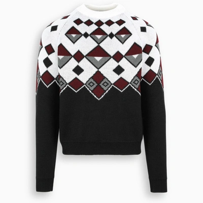 Shop Prada Geometric Intarsia Knit Sweater In White