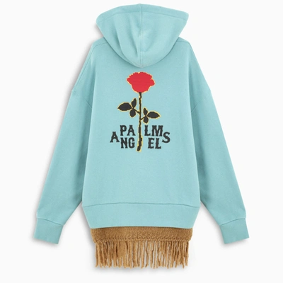 Shop Palm Angels Aquamarine Fringed Red Rose Hoodie In Light Blue