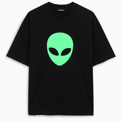 Shop Balenciaga Black/green Alien T-shirt