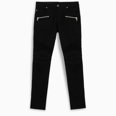Shop Balmain Black Slim Fit Zip Jeans