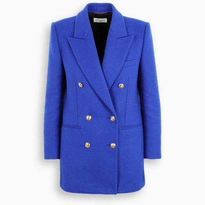 Shop Saint Laurent Electric Blue Double-breasted Jacket