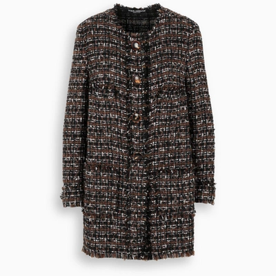 Shop Dolce & Gabbana Tweed Single-breasted Coat In Beige