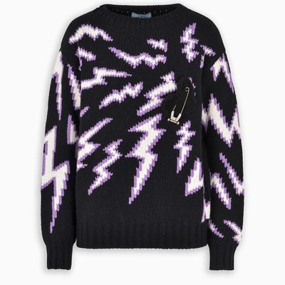 Shop Prada Sweater With Lightning Print In Black