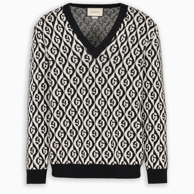 Shop Gucci G Rhombus Wool V-neck Jumper In Black