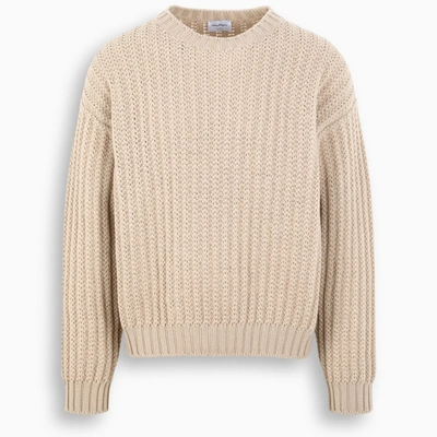 Shop Ferragamo Wool Crewneck Sweater In Beige