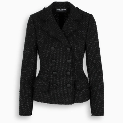 Shop Dolce & Gabbana Cropped Tweed Jacket In Black