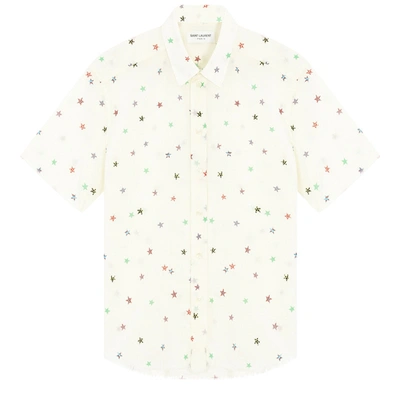 Shop Saint Laurent Stars Printed Short-sleeved Shirt In White