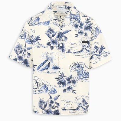 Shop Prada Hawaiian Print Shirt In Blue