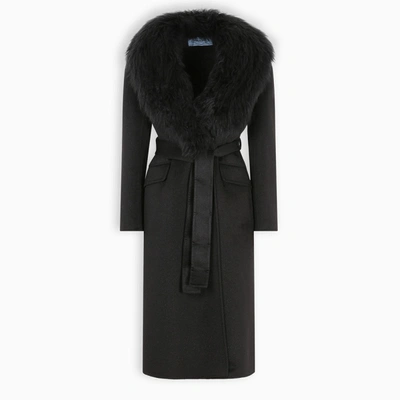 Shop Prada Black Double Cashgora Coat