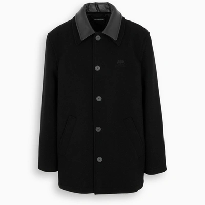 Shop Balenciaga Black Double Collar Coat