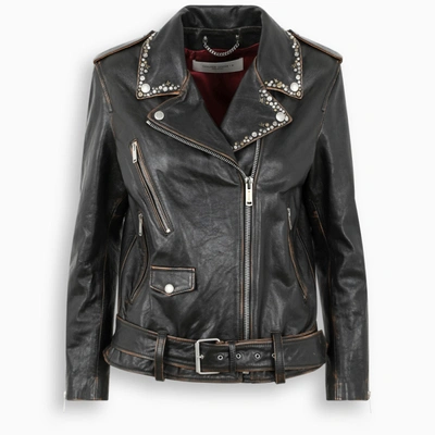 Shop Golden Goose Stud-embellished Leather Biker Jacket In Black
