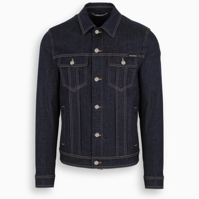 Shop Dolce & Gabbana Contrasting Stitching Denim Jacket In Blue