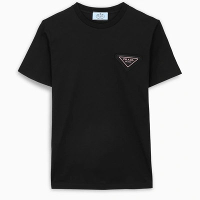 Shop Prada Black Logo Patch T-shirt