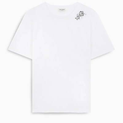 Shop Saint Laurent White Clover Print T-shirt In Multicolor