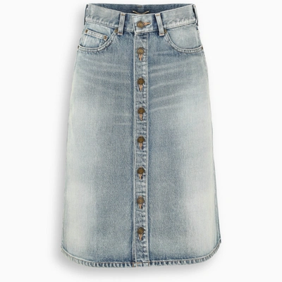 Shop Saint Laurent Denim Midi Skirt In Blue