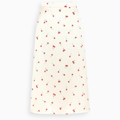 Shop Miu Miu Skirt With Cherry Print In White