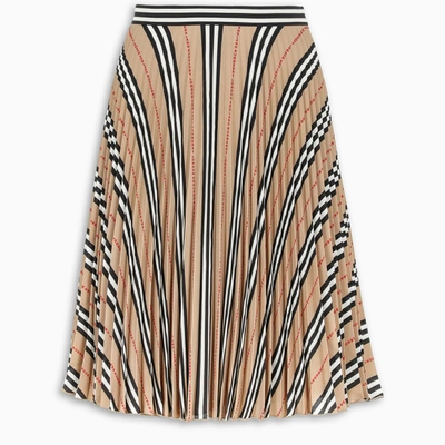 Shop Burberry Striped And Logo Print Skirt In Beige