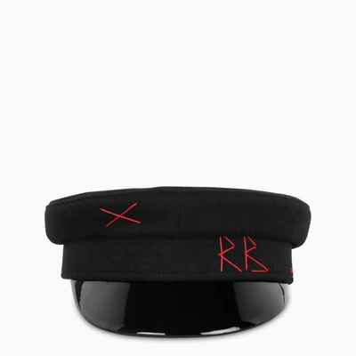 Shop Ruslan Baginskiy Black Baker Boy Cap With Red Embroidery