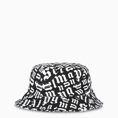 Shop Palm Angels Black Bucket Hat With Broken Monogram Print