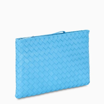 Shop Bottega Veneta Light-blue Woven Leather Clutch In Light Blue