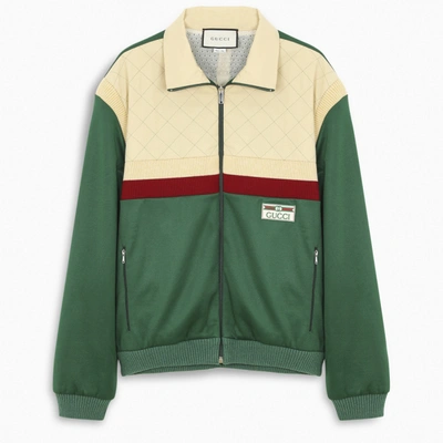 Shop Gucci Ivory/green Zip-up Jacket