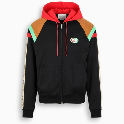 Shop Gucci Zip Logo Patch Sweatshirt In Black