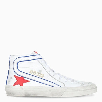 Shop Golden Goose White, Red And Blue Slide High-top Sneakers