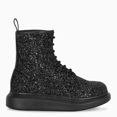 Shop Alexander Mcqueen Black Glitter Hybrid Boots