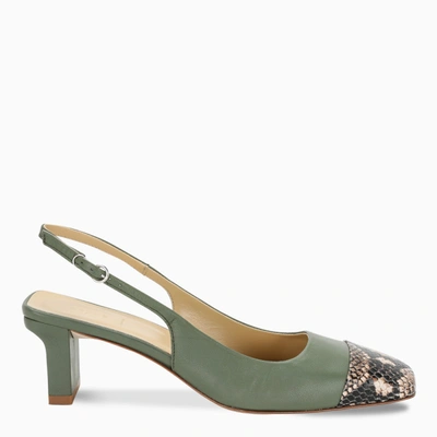 Shop Aeyde Green And Phyton Drew Slingback Sandals