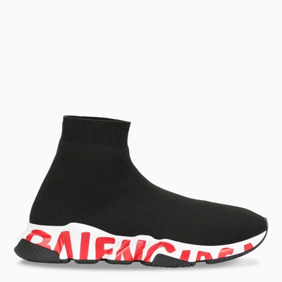Shop Balenciaga Black/red Speed Graffiti Sneakers