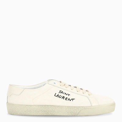 Saint Laurent Court Classic Distressed Logo-embroidered Canvas And Leather Sneakers In White