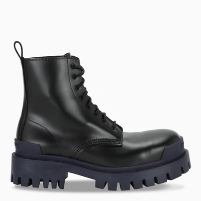 Shop Balenciaga Black/blue Lace-up Military Boots