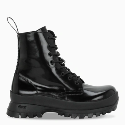 Shop Stella Mccartney Black Logoed Trace Ankle Boots
