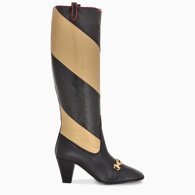 Shop Gucci Zumi Diagonal Stripe Knee Boot In Black