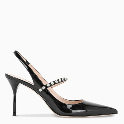 Shop Miu Miu Black Patent Leather Slingback Pumps