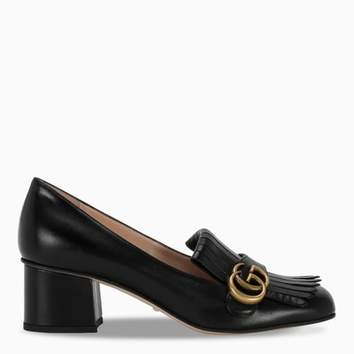 Shop Gucci Black Leather Mid-heel Pumps