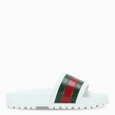 Shop Gucci Web Slide Sandals In White