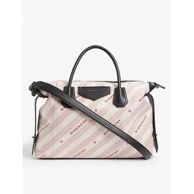 Shop Givenchy Antigona Soft Medium Leather And Canvas Tote Bag In Pink/black