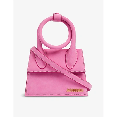 Shop Jacquemus Le Chiquito Noeud Medium Suede Top Handle Bag In Pink