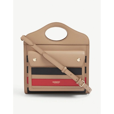 Shop Burberry Camel Striped Medium Leather Shoulder Bag