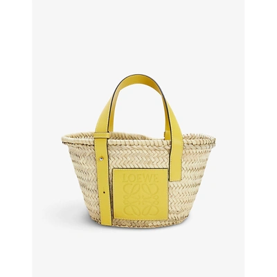 Shop Loewe Small Woven Raffia Basket Bag In Yellow