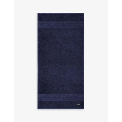 Lacoste Marine Le Croco Logo-embroidered Organic Cotton Hand Towel 50cm X 100cm Hand Towel In Marine