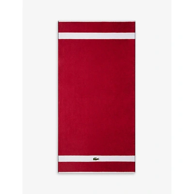 Lacoste Casual Organic Cotton Bath Towel 70cm X 140cm In Rouge